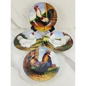 Rooster Hen Chicken Oneida On The Farm Salad Plate 8" 2002 Sakura x4 Dinnerware